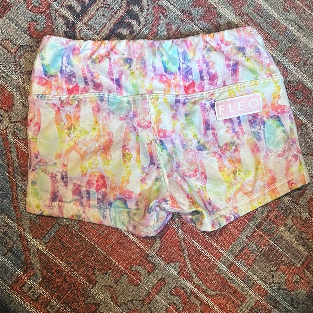 Fleo Pink and Yellow Athletic Shorts Vibrant Tie-Dye